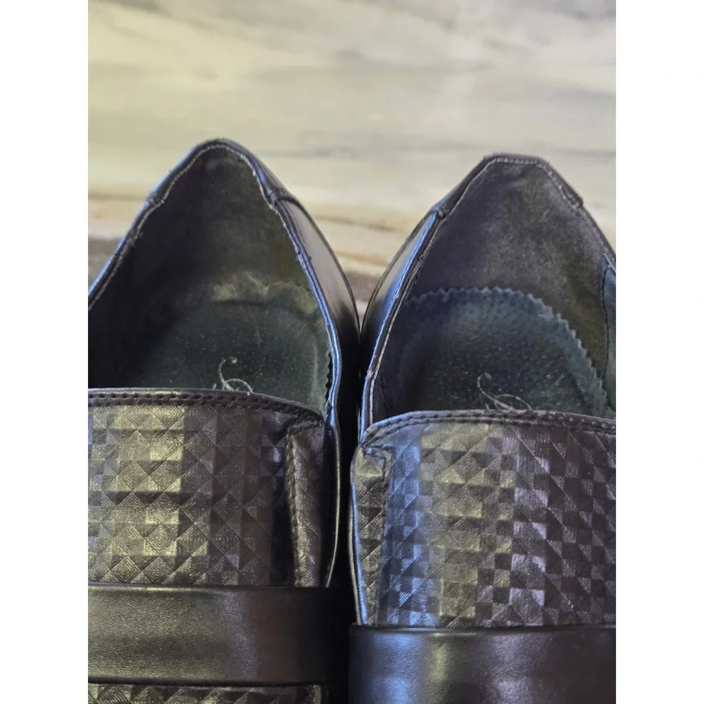 Amali Mens Black Textured Geometric Square Toe Slip‎ On Dress Loafers Shoes 7.5